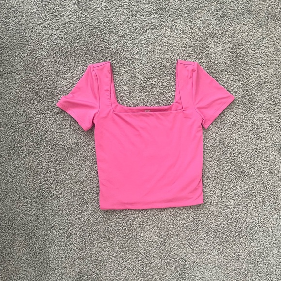 Garage Bright Pink Square Neck Short Sleeve Top - Picture 1 of 2